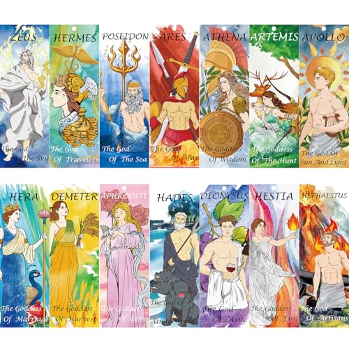 Htabiol Greek Mythology Bookmarks, 14pcs Olympian Gods Bookmarks, Htabiol Greek Mythology Gifts, Olympian Gods Party Favors, Fit for Ancient Greece Classroom, Percy Jackson Party, Camp Half Blood Birthday - Image 1
