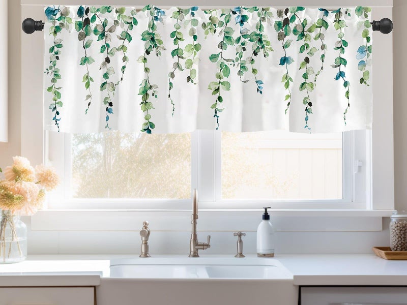 debraleye 2 Pack Watercolor Green Leaves Window Valance for Bedroom Living Room  Spring Leaf Vine Plant Curtains Valanes for Windows  3"" Rod Pocket Window Treatment for Home Decorations  54 x 18 Inch  2 Pcs - Image 2
