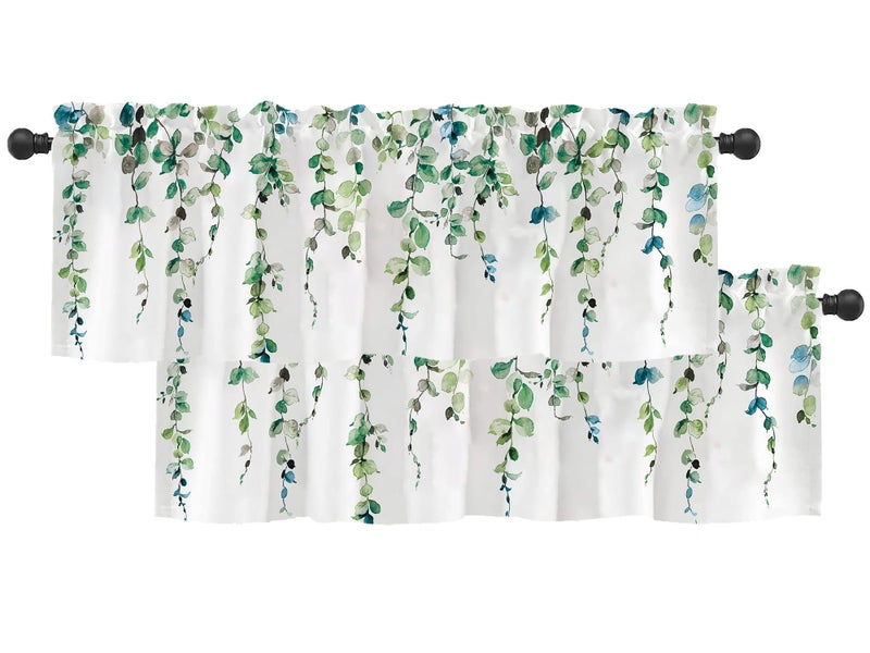 debraleye 2 Pack Watercolor Green Leaves Window Valance for Bedroom Living Room  Spring Leaf Vine Plant Curtains Valanes for Windows  3"" Rod Pocket Window Treatment for Home Decorations  54 x 18 Inch  2 Pcs - Image 1