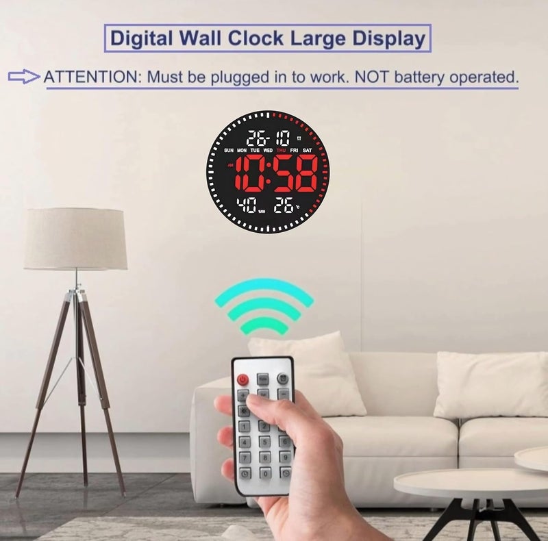 De'rons Derons 11 Plastic Digital Wall Clock with Alarm and Stop Watch for Office and Home Dcor with Remote Control Date Humidity Temperature and Week Timer 1224 Hours Adjustable Brightness  - Image 3
