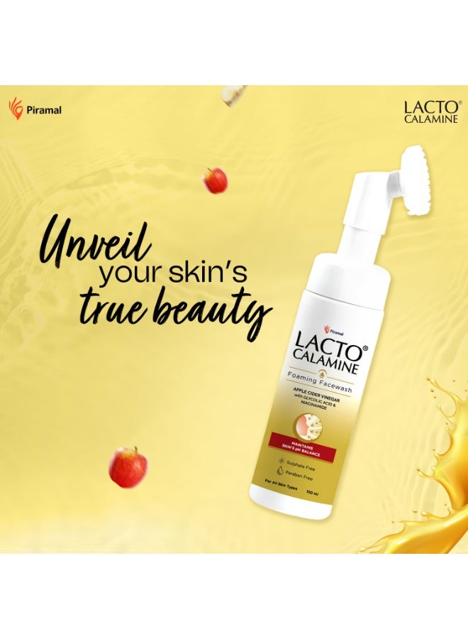 Lacto Calamine Apple Cider Vinegar Foaming Face wash|Maintains skin pH balance for healthy skin|Bright & glowing skin| With Built-in foaming Brush|150ml x Pack of 1 - Image 4