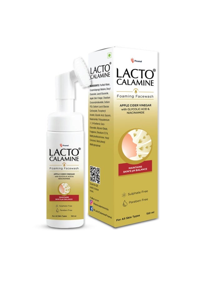 Lacto Calamine Apple Cider Vinegar Foaming Face wash|Maintains skin pH balance for healthy skin|Bright & glowing skin| With Built-in foaming Brush|150ml x Pack of 1 - Image 1