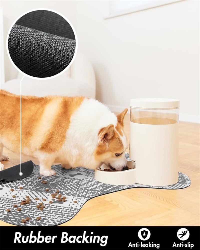 Dog Food Mat, Absorbent Pet Food Mat, Quick Dry Bone-Shaped Feeding Mat for Messy Drinkers, 12"x19", Black and White - Image 5