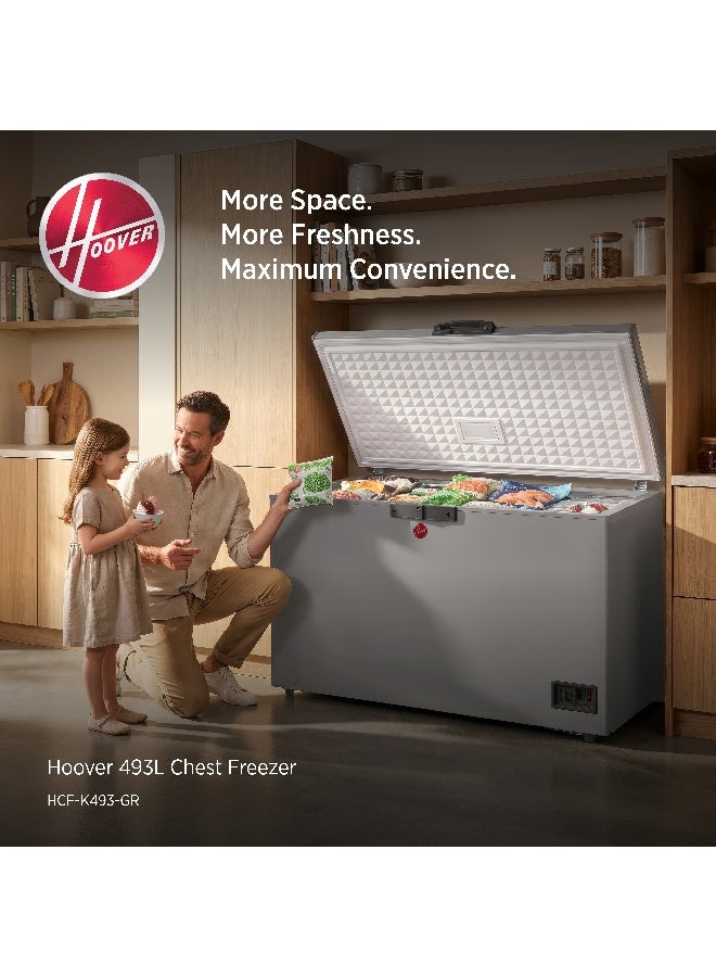 HOOVER 493L Gross Capacity - Single Door Low Frost Chest Freezer, High Energy Efficiency Cooling System, Adjustable Temperature, Silent Operation, Grey Finish, 1 Year Warranty – HCF-K493-GR 493 L 2400 W HCF-K493-GR Grey - Image 2