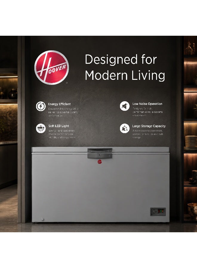 HOOVER 493L Gross Capacity - Single Door Low Frost Chest Freezer, High Energy Efficiency Cooling System, Adjustable Temperature, Silent Operation, Grey Finish, 1 Year Warranty – HCF-K493-GR 493 L 2400 W HCF-K493-GR Grey - Image 3