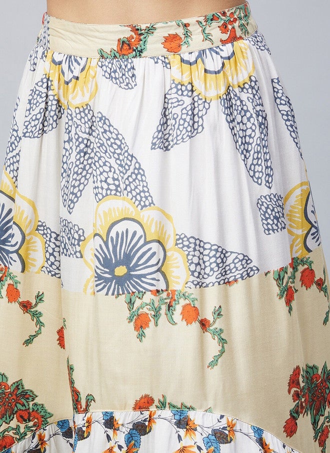 StyleStone بلوزة قطنية بيضاء وصفراء للنساء بأكتاف مكشوفة مع تنورة هاي-لو - Image 3