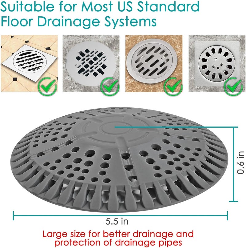AWzzz Shower Drain Hair Catcher, 2 Pack 5.5in Shower Hair Catcher Large Premium Silicone Drain Protector Strainer, Shower Drain Cover for Shower Room, Floor Drain, Bathroom Sink, Dark Grey - Image 4