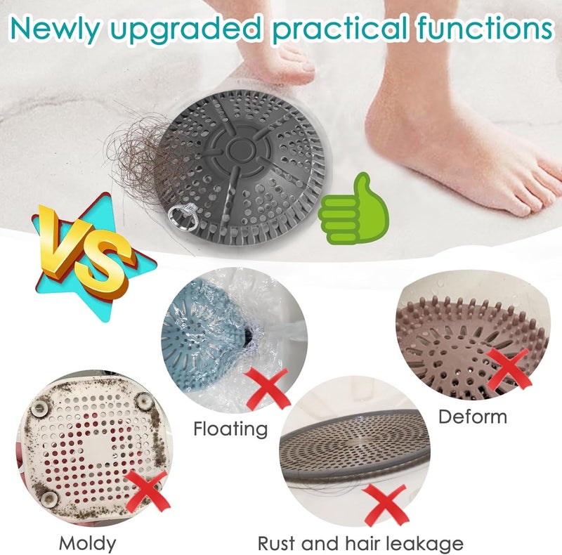 AWzzz Shower Drain Hair Catcher, 2 Pack 5.5in Shower Hair Catcher Large Premium Silicone Drain Protector Strainer, Shower Drain Cover for Shower Room, Floor Drain, Bathroom Sink, Dark Grey - Image 5