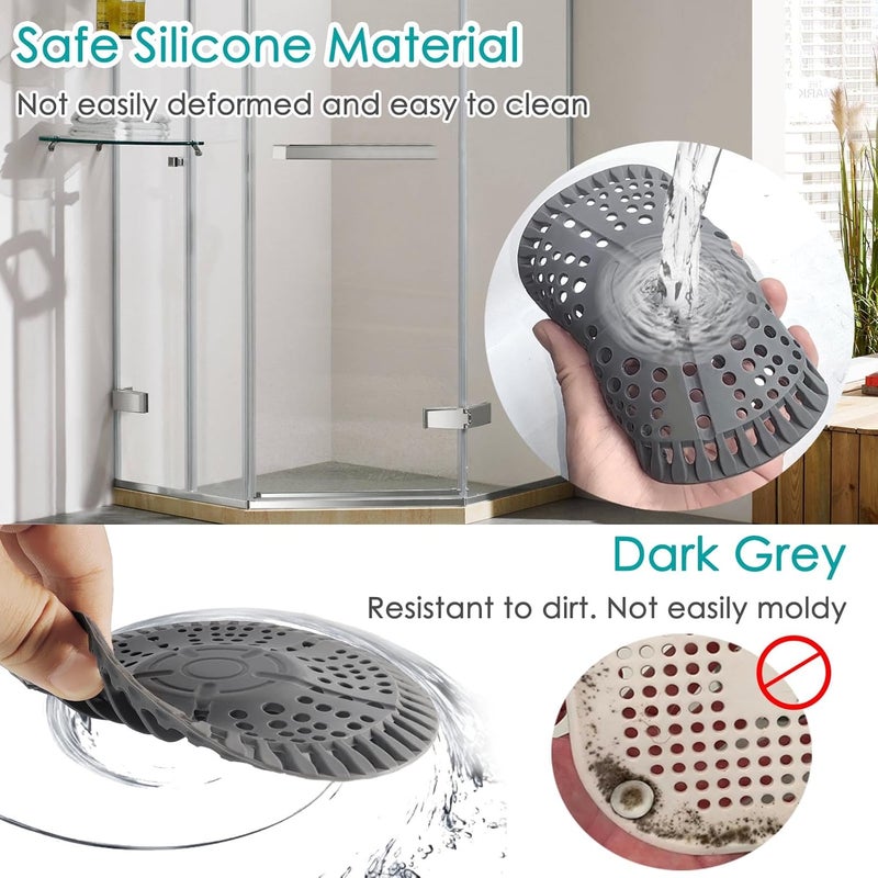 AWzzz Shower Drain Hair Catcher, 2 Pack 5.5in Shower Hair Catcher Large Premium Silicone Drain Protector Strainer, Shower Drain Cover for Shower Room, Floor Drain, Bathroom Sink, Dark Grey - Image 3