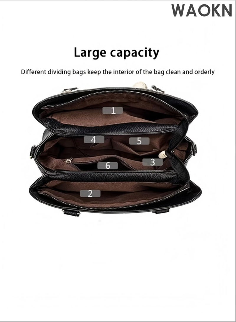 دبليو أيه أو كي أن حقيبة كتف، حقيبة كتف فاخرة متعددة الاستخدامات من جلد البولي يوريثين للنساء والرجال، حقائب يد ومحافظ مناسبة للعمل والسفر والمناسبات، مناسبة للعمل والتسوق والدراسة، للجنسين، (رمادي). - Image 3