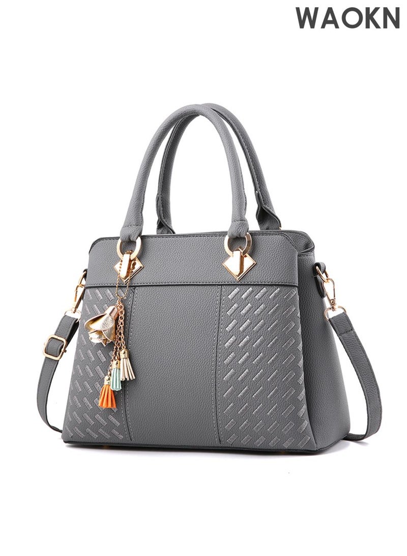 دبليو أيه أو كي أن حقيبة كتف، حقيبة كتف فاخرة متعددة الاستخدامات من جلد البولي يوريثين للنساء والرجال، حقائب يد ومحافظ مناسبة للعمل والسفر والمناسبات، مناسبة للعمل والتسوق والدراسة، للجنسين، (رمادي). - Image 1