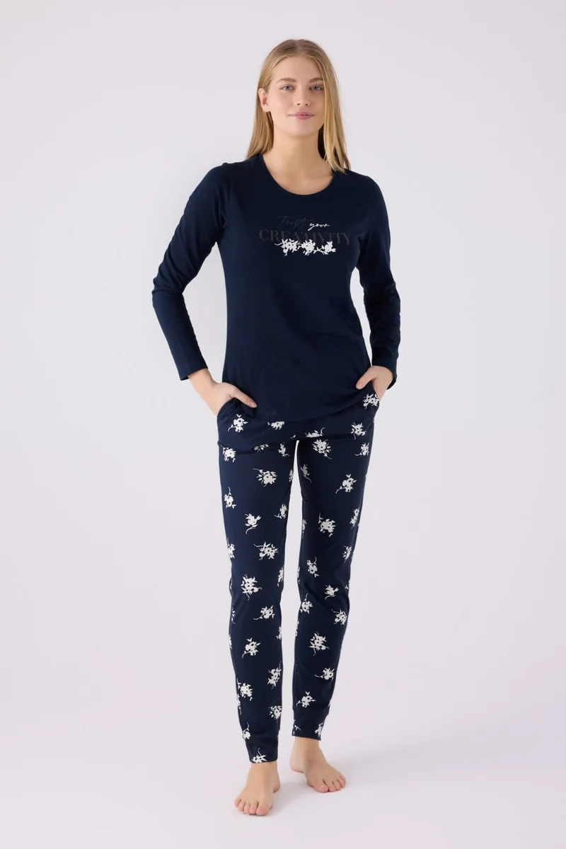 Arnetta Women's Long Sleeve Pajama Set AR3055 Navy Blue