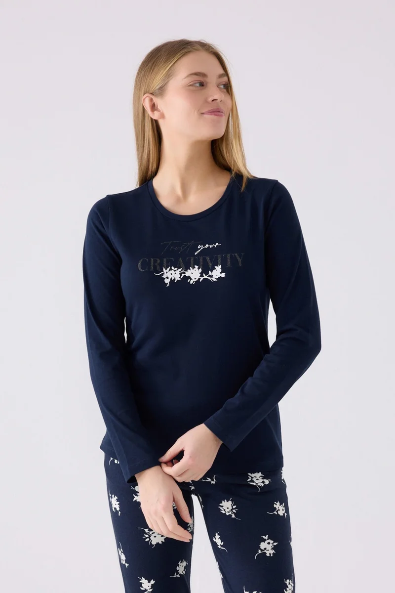 Arnetta Women's Long Sleeve Pajama Set AR3055 Navy Blue