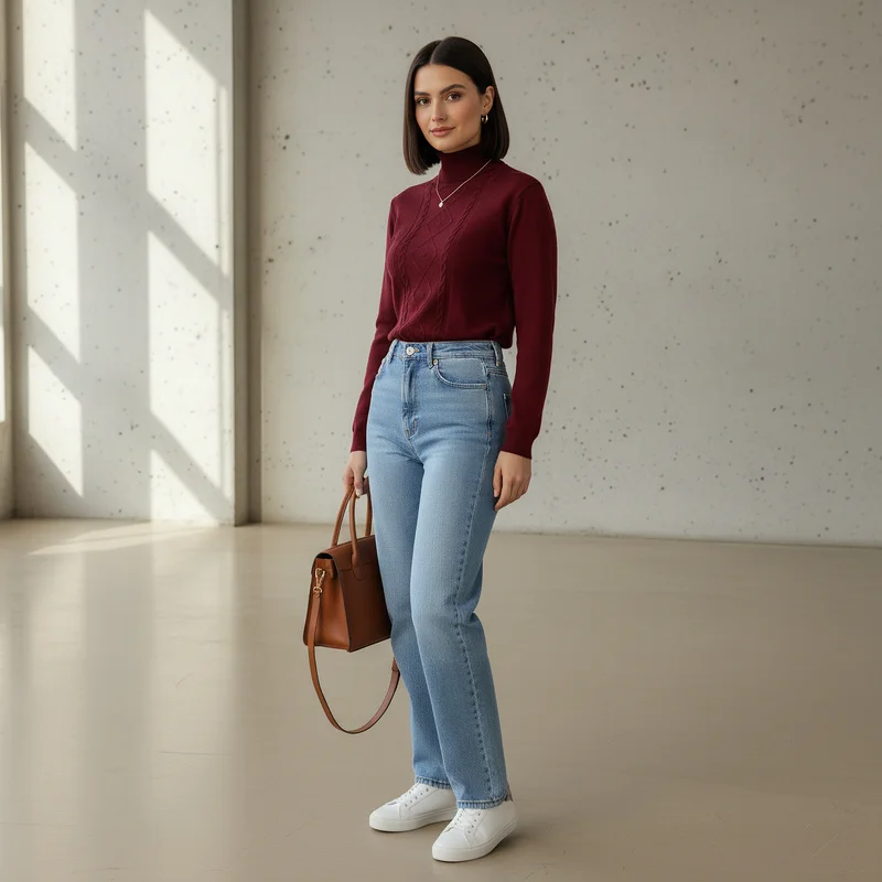 2Xtremz 2Xtremz Textured High Neck Tricot Sweater