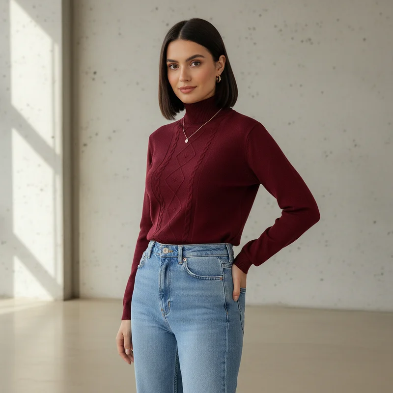 2Xtremz 2Xtremz Textured High Neck Tricot Sweater