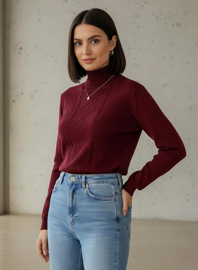 2Xtremz 2Xtremz Textured High Neck Tricot Sweater