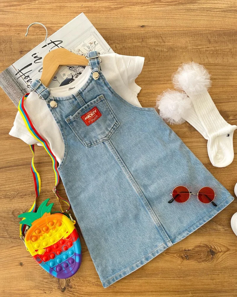 مينيمن جيجيليري My Little One's Cicis My Little One's Cicis Front Pocket Detailed Mcky Denim Overalls - Blue
