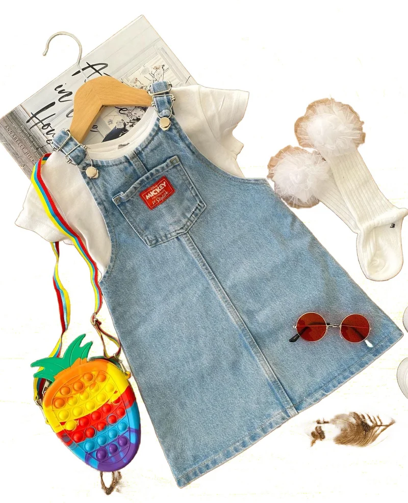 مينيمن جيجيليري My Little One's Cicis My Little One's Cicis Front Pocket Detailed Mcky Denim Overalls - Blue