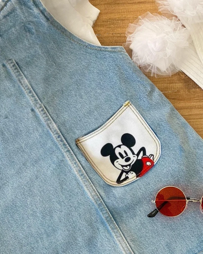 مينيمن جيجيليري My Little One's Cicis My Little One's Cicis Front Pocket Detailed Mcky Denim Overalls - Blue