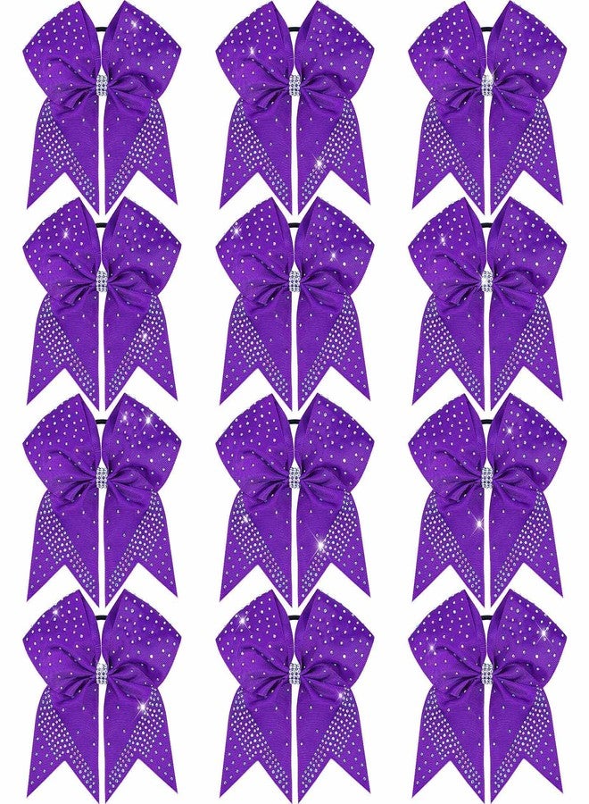 Oaoleer 12PCS Glitter Cheer Hair Bows for Cheerleading, 7inch Large Jumbo Cheer Bow with Ponytail Holder for Teen Girls Softball Cheerleader (Purple) - Image 1