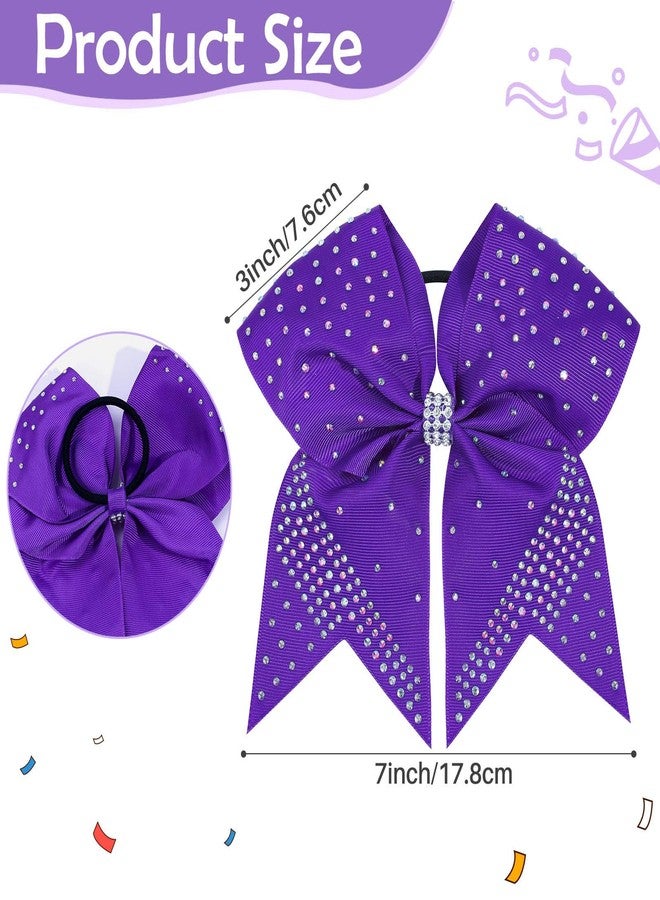 Oaoleer 12PCS Glitter Cheer Hair Bows for Cheerleading, 7inch Large Jumbo Cheer Bow with Ponytail Holder for Teen Girls Softball Cheerleader (Purple) - Image 3