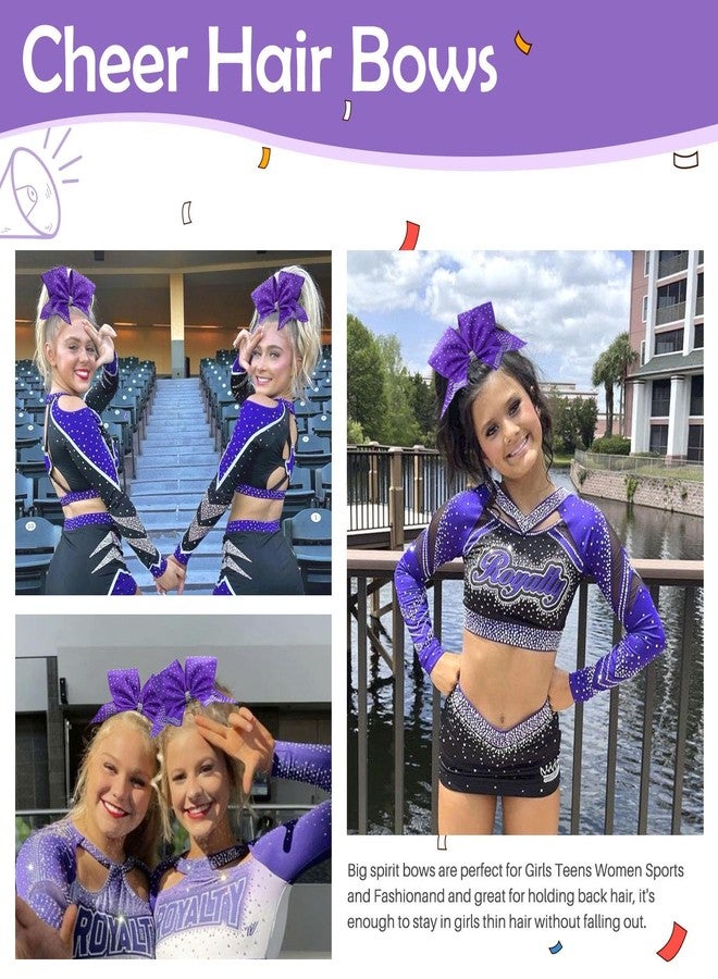 Oaoleer 12PCS Glitter Cheer Hair Bows for Cheerleading, 7inch Large Jumbo Cheer Bow with Ponytail Holder for Teen Girls Softball Cheerleader (Purple) - Image 4