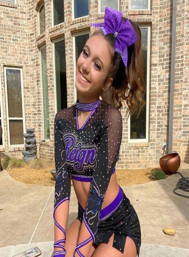 Oaoleer 12PCS Glitter Cheer Hair Bows for Cheerleading, 7inch Large Jumbo Cheer Bow with Ponytail Holder for Teen Girls Softball Cheerleader (Purple) - Image 2