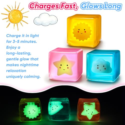 CEMECER Fidget Toys 3PCS Squishy Stress Cubes for Anxiety Stress Relief Cloud Sun and Star Glow in The Dark Sensory Cube Toys for Adults Kids High Density Squeeze Ice Cubes Balls - Image 5
