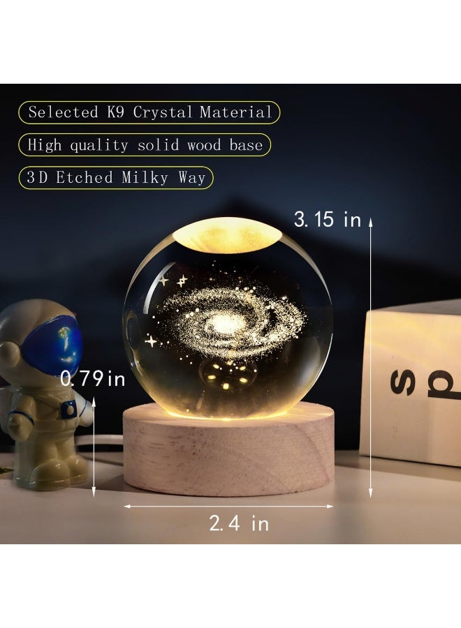 كرة بلورية ثلاثية الأبعاد على شكل مجرة مع حامل LED، كرات زجاجية ديكور بقطر 60 مم، مصباح كروي لطريق اللبنة ضوء ليلي هدايا للنساء الأطفال (Note: "Galaxy" was replaced with its direct translation, and "Milky Way" was translated as "Way of the Hay/طريق اللبنة", its common Arabic name, to be culturally precise) - Image 2