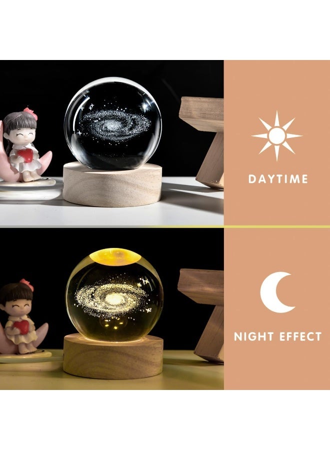 كرة بلورية ثلاثية الأبعاد على شكل مجرة مع حامل LED، كرات زجاجية ديكور بقطر 60 مم، مصباح كروي لطريق اللبنة ضوء ليلي هدايا للنساء الأطفال (Note: "Galaxy" was replaced with its direct translation, and "Milky Way" was translated as "Way of the Hay/طريق اللبنة", its common Arabic name, to be culturally precise) - Image 4