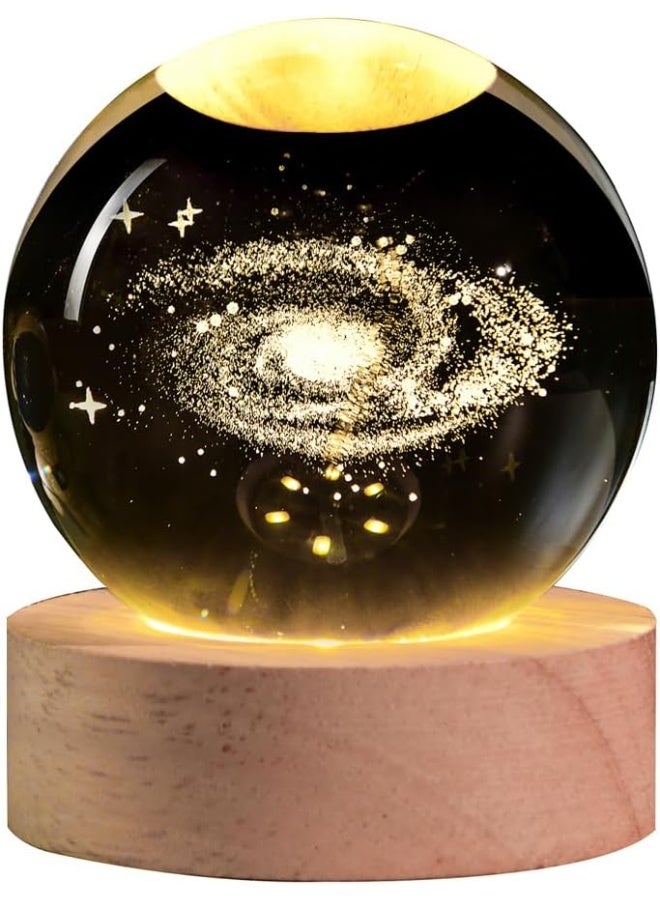 كرة بلورية ثلاثية الأبعاد على شكل مجرة مع حامل LED، كرات زجاجية ديكور بقطر 60 مم، مصباح كروي لطريق اللبنة ضوء ليلي هدايا للنساء الأطفال (Note: "Galaxy" was replaced with its direct translation, and "Milky Way" was translated as "Way of the Hay/طريق اللبنة", its common Arabic name, to be culturally precise) - Image 1