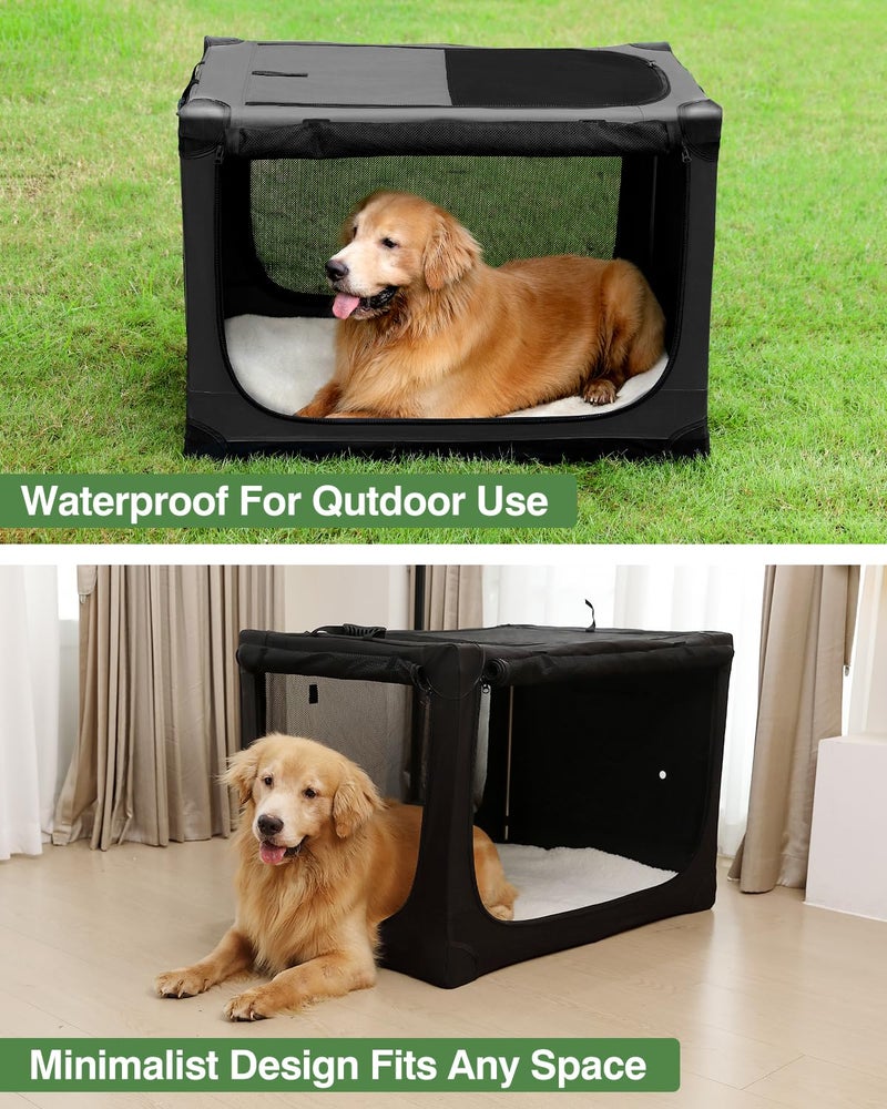 Veraste 30" L x 21" W x 21" H Collapsible Travel Dog Crate, Portable Soft Dog Kennel for Medium Dogs up to 45 lbs, 4-Door Foldable Travel Crate with Durable Mesh & Storage Bag, Black - Image 3