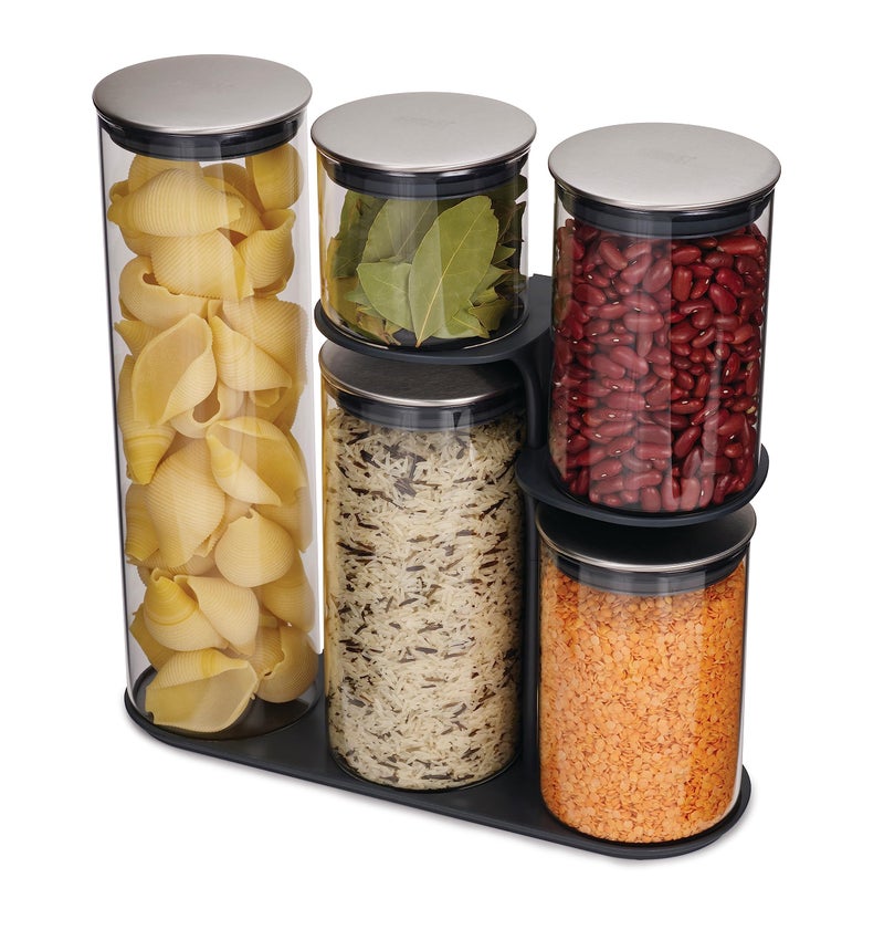 Joseph Joseph Podium 100 Dry Food Storage Container Stand 5Piece Set StainlessSteelGlass