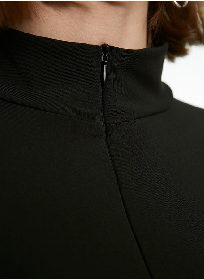trendyol Black Zipper High Neck Long Sleeve Flexible Snaps Knitted Bodysuit TWOAW21BD0070  - Image 4