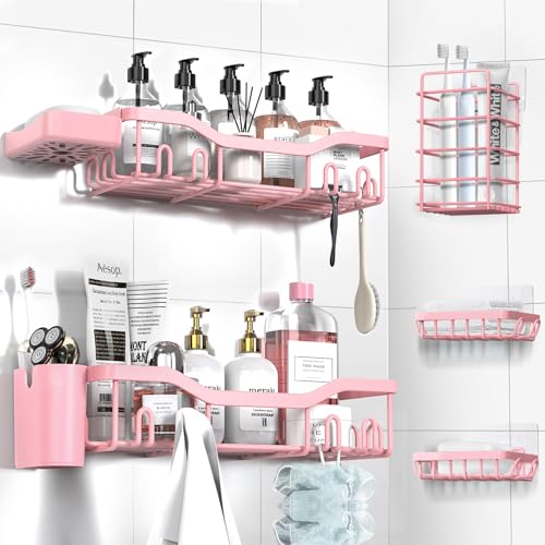 NESOMI Shower Caddy Adhesive Shower Organizer 7Pack Rustproof Stainless Steel Bathroom Shelves Large Capacity NoDrill Rack Storage Accessories with Soap Dish Toothbrush Holder Hooks - Image 1