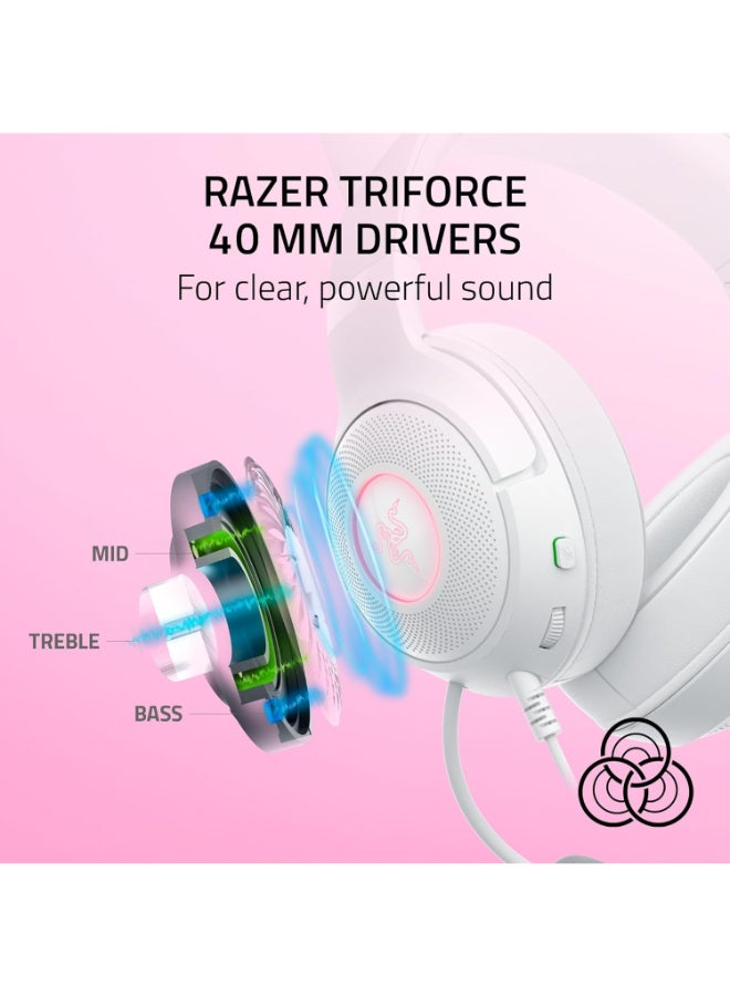 ريزر سماعة رأس USB سلكية Kraken Kitty V2: آذان قطة Chroma RGB، إضاءة تفاعلية للبث، ميكروفون كارديود فائق الوضوح، محركات 40 مم، صوت محيطي 7.1، وسائد أذن مريحة - أبيض - Image 5