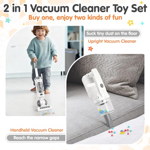 PLAY Kids Vacuum Cleaner Toy Set for Toddlers 2PCS Toy Vacuum Sets for Toddlers 3 Toddler Vacuum Toy That Works with Sound Effects Baby Play Vacuum Pretend Role Play Household Housekeeping White - Image 5