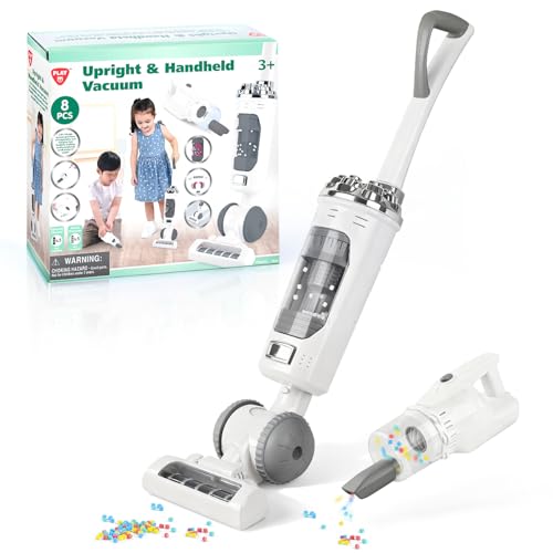 PLAY Kids Vacuum Cleaner Toy Set for Toddlers 2PCS Toy Vacuum Sets for Toddlers 3 Toddler Vacuum Toy That Works with Sound Effects Baby Play Vacuum Pretend Role Play Household Housekeeping White - Image 1