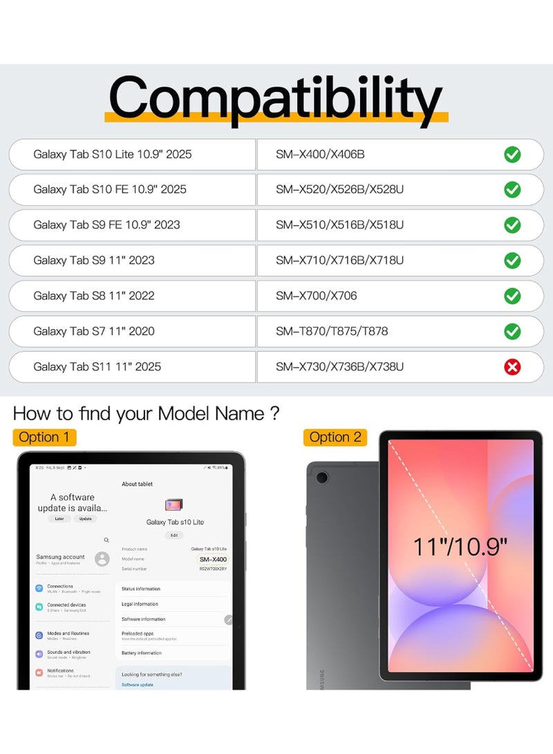 روك بو جراب لهاتف Samsung Galaxy Tab S10 Lite 5G مقاس 10.9 بوصة 2025/S10FE مقاس 10.9 بوصة 2025/S9FE مقاس 10.9 بوصة وS9 مقاس 11 بوصة جراب 2023/Tab S8 مقاس 11 بوصة 2022/Tab S7 مقاس 11 بوصة 2020 جراب سيليكون مع مقبض دوار 360 درجة وحامل قلم S - Image 2