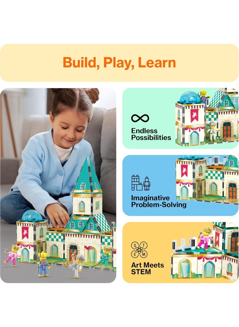 PicassoTiles بلاط بيكاسو المغناطيسي بموضوع القلعة medieval 70 قطعة | ألعاب STEM | مجموعة ألعاب تعليمية | كتل تكديس | تعزز مهارات حل المشكلات والمهارات الحركية الدقيقة | تحسن التنسيق والإبداع | هدية للأطفال والرضع | مجموعة بناء لتطوير عقل الطفل - Image 3