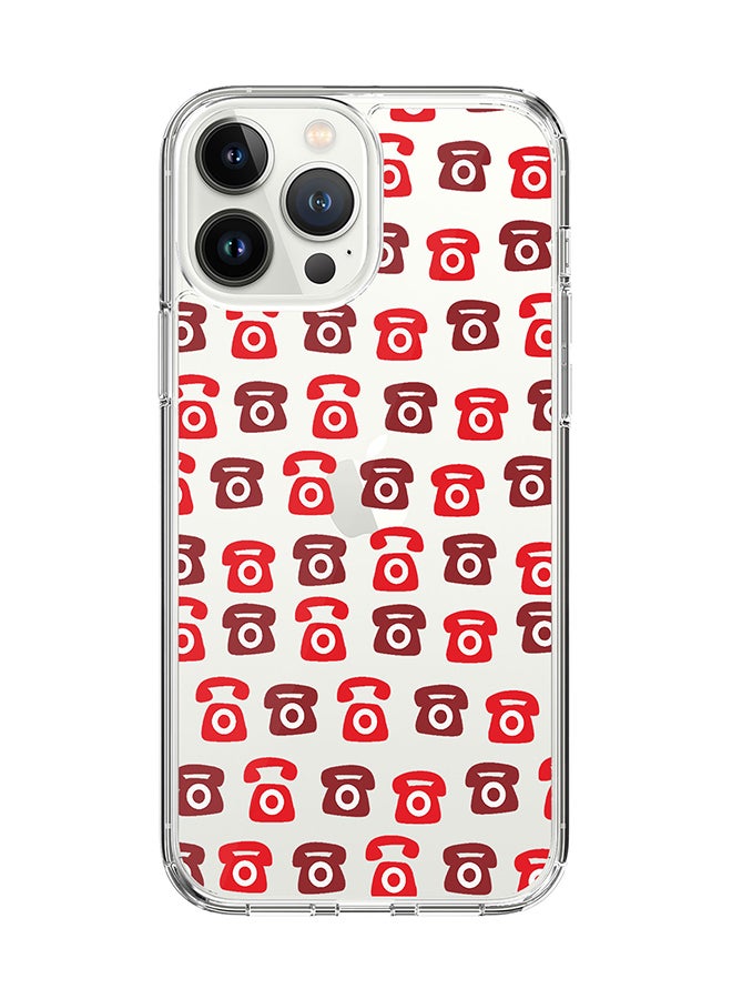 Stylizedd Classic Clear for Apple iPhone 14 Pro Max Case Hybrid Soft Cover Flexible Edges Anti Drop TPU PC Gel Thin Transparent Cover - Red Ringing Telephone 