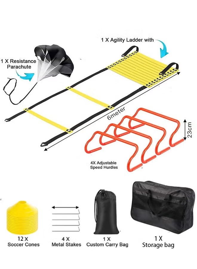 founder - Agility Ladder - Speed and Agility Training Equipment Set, Includes 6M Speed Ladder, Resistance Parachute, 4 Agility Hurdles, 12 Agility Cones for Soccer, Speed, Football, Exercise Training - Image 1