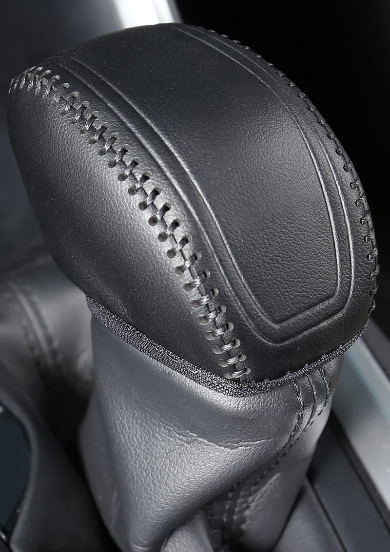 YAKANEY for Toyota RAV4 20192025 Gear Shift Knob Cover Genuine Leather Interior Protective Gear Shift Trim for Toyota Highlander 20202025 Black Trim