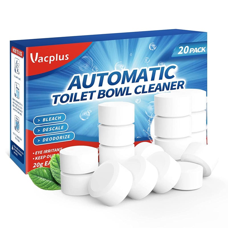 Vacplus Toilet Bowl Cleaner Tablets 20 PACK, Automatic Cleaners with Bleach, Slow-Releasing Toilet Tank Cleaners for Deodorizing & Descaling, Household Toilet Cleaners against Tough Stains - Image 1
