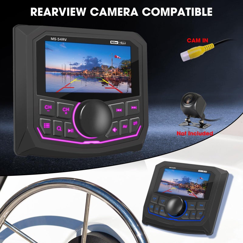 VOXXBASS Waterproof Marine Bluetooth Radio for Boat - Marine Gauge Stereo Receiver -3 Inch LCD Display Backup Camera Input USB AUX 4 Zones Subwoofer Pre-Amp AM FM Radio for ATVs UTVs SXS - Image 5