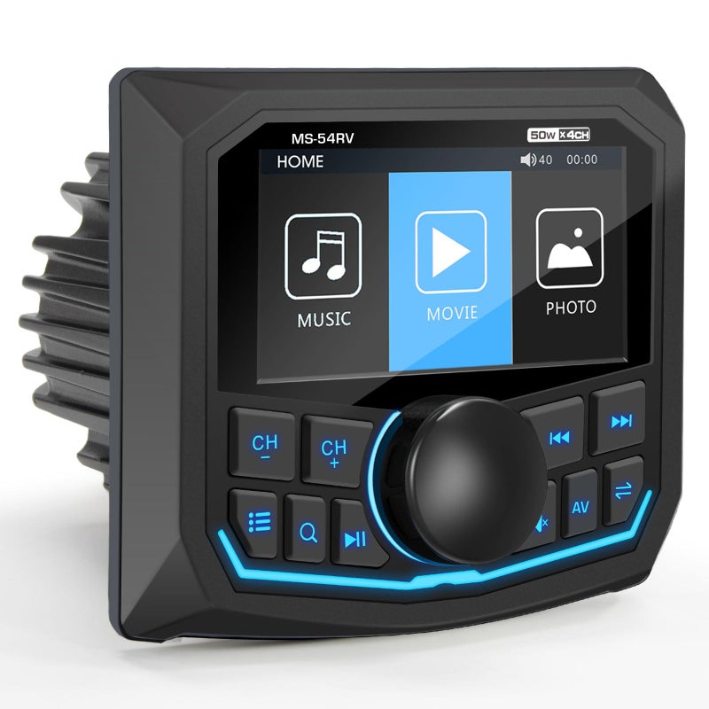 VOXXBASS Waterproof Marine Bluetooth Radio for Boat - Marine Gauge Stereo Receiver -3 Inch LCD Display Backup Camera Input USB AUX 4 Zones Subwoofer Pre-Amp AM FM Radio for ATVs UTVs SXS - Image 1