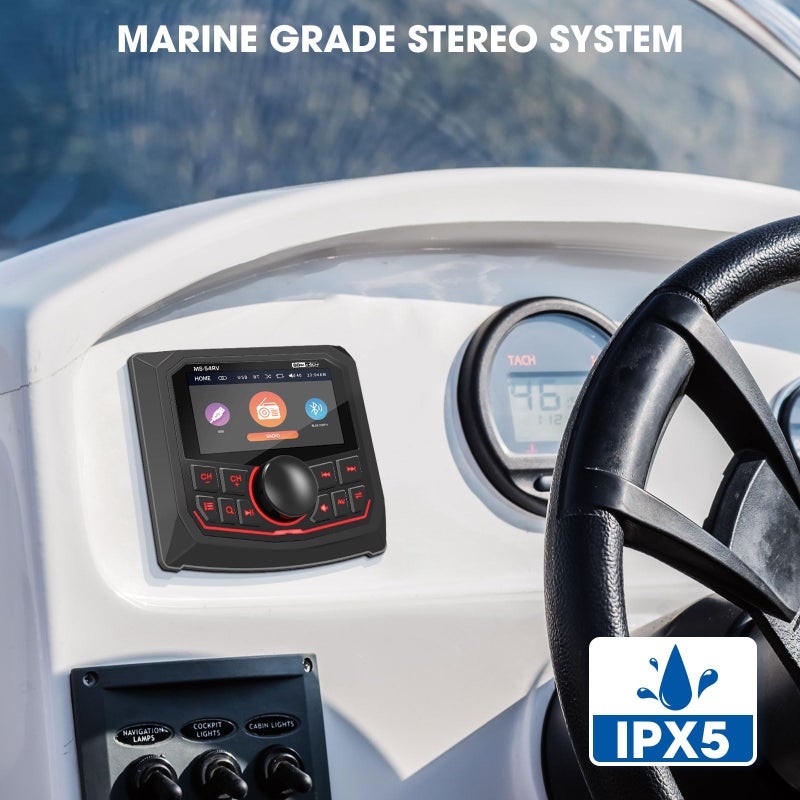 VOXXBASS Waterproof Marine Bluetooth Radio for Boat - Marine Gauge Stereo Receiver -3 Inch LCD Display Backup Camera Input USB AUX 4 Zones Subwoofer Pre-Amp AM FM Radio for ATVs UTVs SXS - Image 2