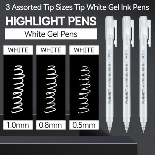 PANDAFLY White Gel Pens, 0.5/0.8/1.0mm Assorted Fine Medium Bold Tips, Opaque Archival White Ink Pens for Black Paper, Art Drawing, Journaling, Highlighting, DIY Crafts, Holiday Gifts, 3 Pack - Image 2