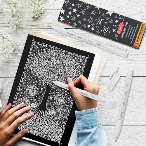 PANDAFLY White Gel Pens, 0.5/0.8/1.0mm Assorted Fine Medium Bold Tips, Opaque Archival White Ink Pens for Black Paper, Art Drawing, Journaling, Highlighting, DIY Crafts, Holiday Gifts, 3 Pack - Image 4
