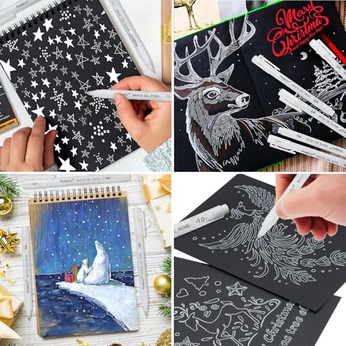 PANDAFLY White Gel Pens, 0.5/0.8/1.0mm Assorted Fine Medium Bold Tips, Opaque Archival White Ink Pens for Black Paper, Art Drawing, Journaling, Highlighting, DIY Crafts, Holiday Gifts, 3 Pack - Image 5